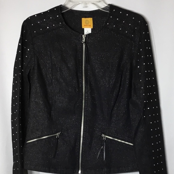 Ruby Rd Black Silver Studded Metallic Sheen Jacket - Picture 1 of 4